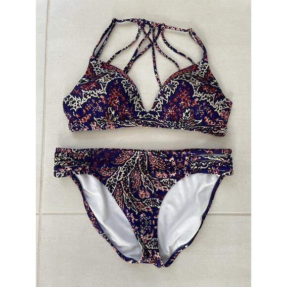 Athleta Swim S/M Bikini Swimsuit Aqualuxe Multicolor Print Swimwear - Picture 1 of 12